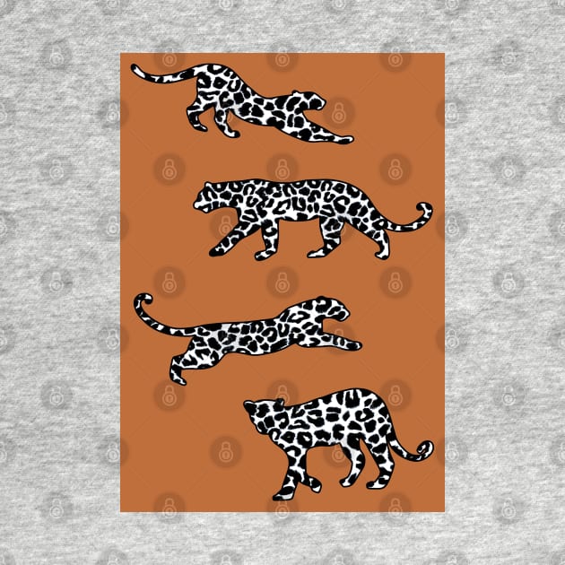 Leopard Shapes Pattern, Black and White, on Burnt Orange by OneThreeSix